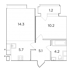 Двухкомнатная квартира 40.66 м²