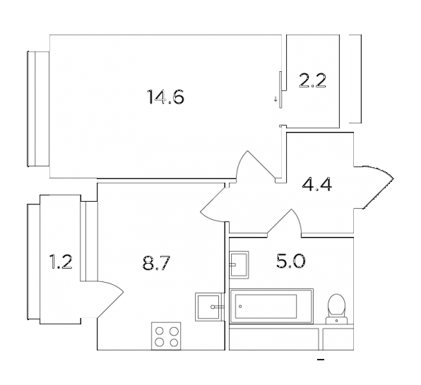 Однокомнатная квартира 35.94 м²