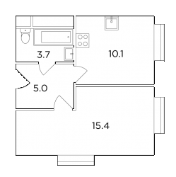 Однокомнатная квартира 34.26 м²