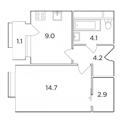 Однокомнатная квартира 35.64 м²